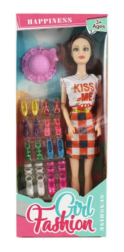 Imagen 1 de 8 de Muñeca Fashion Girl Doll + Accesorios Zapatos Juguete 2994j