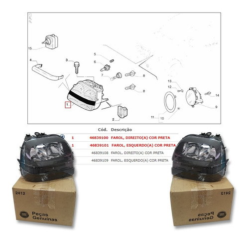 Imagem 8 de 8 de Par Farol Mascara Negra Fiat Doblo 2005 Novo Original
