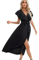 Comprar Vestido Larga Con Volantes Escote En V Falda Aberturas Sexy