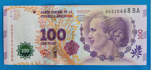 Billete Conmemorativo Eva Perón, 100 Pesos, Argentina.