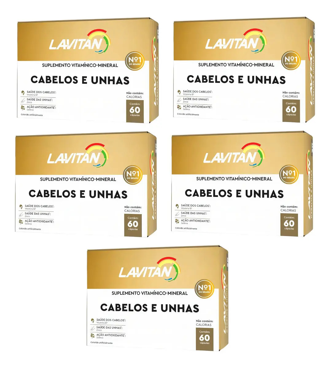 Kit 5 Cx Lavitan Cabelos Pele E Unha 60 Cap (300 Caps) Sabor Sem sabor