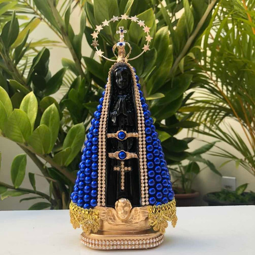 Nossa Senhora Aparecida 23cm Perola Azul E Coroa Resplendor 