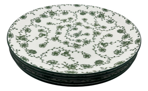 Vajilla 16 Piezas Cerámica Elegante Royal Haus Resistente Color Verde Floreado
