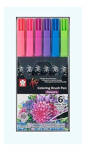 Caneta Brush Artistica Sakura Koi Coloring Flowers 6 Cores