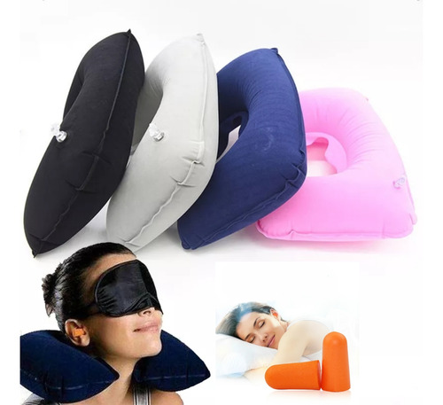 Kit Viajero Almohada Sevical Inflable +antifaz +tapa Oídos