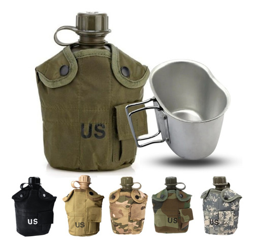 Cantil Militar Com Caneca Térmico Preto Verde Francês Cinza