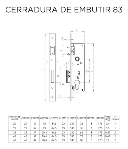 Cerradura Para Embutir Cisa 45mm Modelo 83