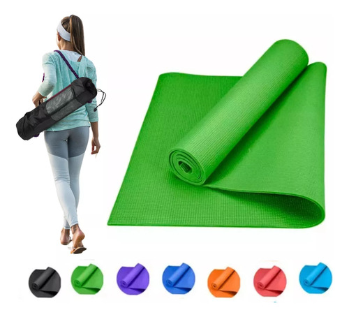 Tapete Para Yoga Y Pilates Pvc Antideslizante 173x61cm Color Verde