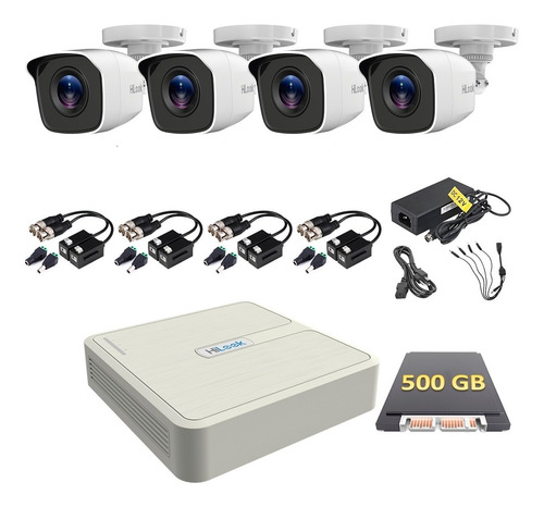 Imagen 1 de 7 de Kit Circuito Cerrado 4 Cámaras Hd 720p Con Baluns 500 Gb