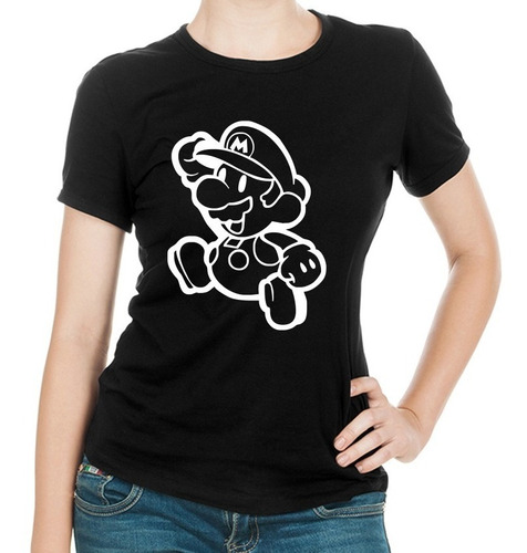 Linda Camiseta Dama Negra Mario Bros Luigui 