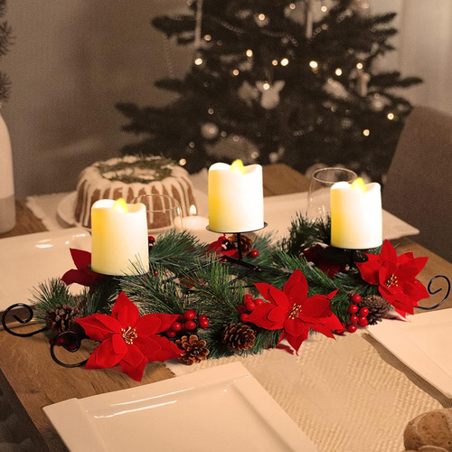 Centro De Mesa De Navidad De Mortime Con 3 Porta Velas, Deco