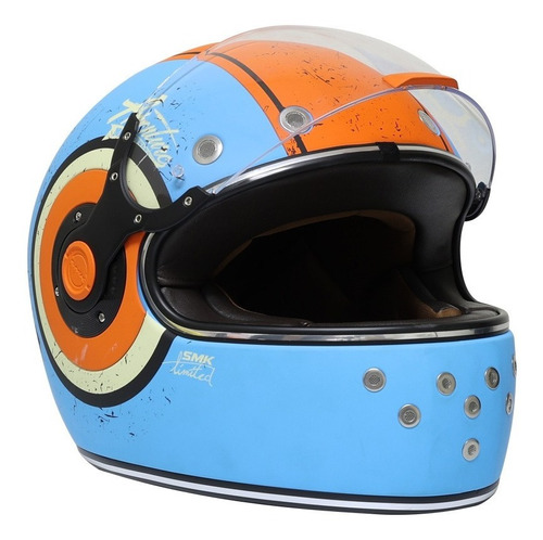 Casco Para Moto Smk Retro Adventure Ma571 Azul/ Naranja