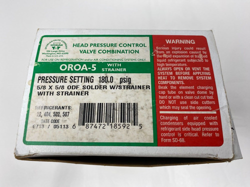 Sporlan Oroa-5 7/8  Odf Head Pressure Control Valve 40 M Cch