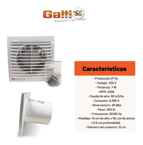 Imagen 9 de 10 de Combo Extractor Satelital 10cm Gatti + Ext Baño 10cm Vents