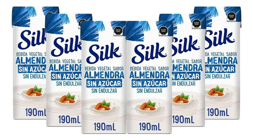 Bebida Vegetal Silk Almendra Sin Azúcar 6 Pzs De 190 Ml C/u