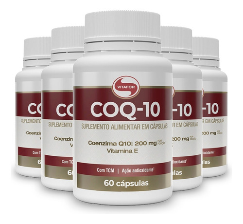 Kit Com 5 Coenzima Coq-10 Vitafor 60 Cápsulas