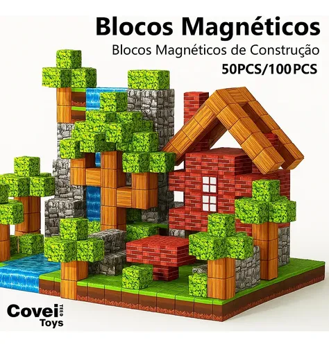 Kit 72 Blocos Magnéticos Construção Imã Montar Empilhamento Cubo Infantil Brinquedo Educativo Covei Toys