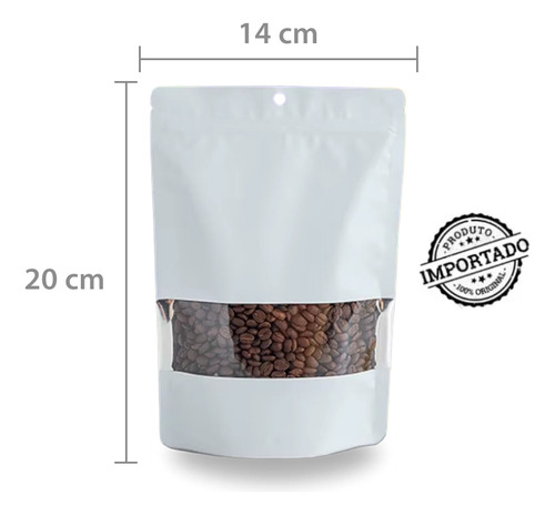 Saco Stand Up Pouch Zip C/ Visor 14x20cm Branco Fosco 50un.