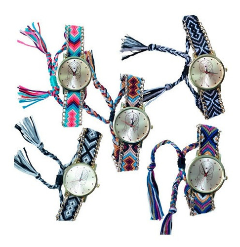 Reloj Dama Artesanal Pulsera De Tela Tejida A Mano Ajustable