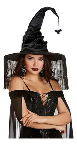 Sombrero De Bruja Blanco Con Encaje – Plegable Y Versátil Para Halloween, Cosplay Y Fiestas Temáticas