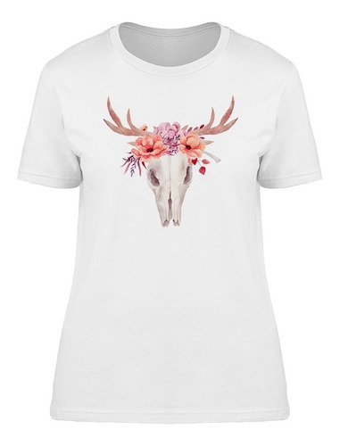 Cráneo De Vaca Con Flores Rosas Camiseta De Mujer