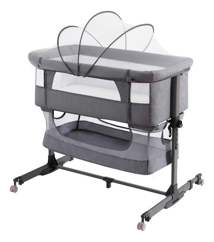 Cuna 3 En 1 Portátil Ajustable Para Bebé Gris Oscuro