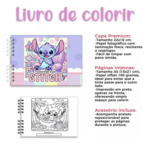 Livro De Colorir Stitch Colorindo Com Stitch 50 Folhas 180g A5 15x21cm