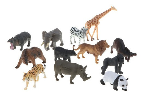12 Piezas Realista Misto Plástico Zoo Animais Crianças Bri 