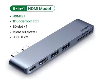 Adaptador Hub 6en 1 Tipo C Usb 3.0 Hdmi Pd Sd Macbook Ugreen