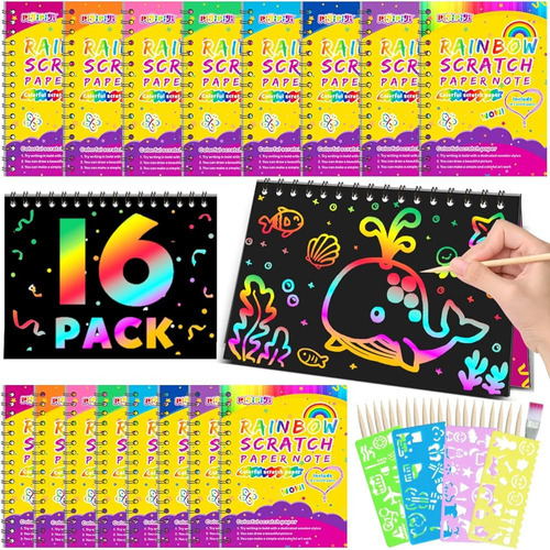 ~? Pigipigi Scratch Paper Party Favor: 16 Pack Rainbow Scrat