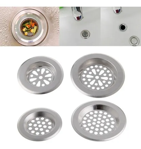 Filtro De Fregadero X4 De Cocina Drenaje Para Baño Acero Evs Color Plateado