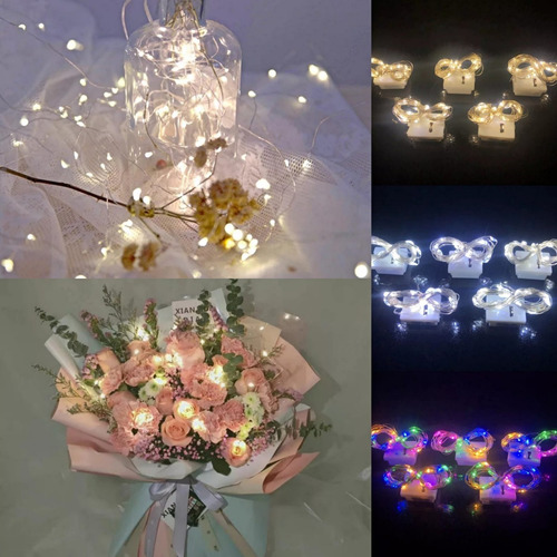 Imagen 5 de 9 de Guirnalda Luz Led Alambre De Cobre Luz Intermitente 2m X10ud