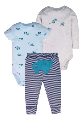 Conjunto De Algodón 3 Piezas- Diseño Carrito, Suave Y Cómodo
