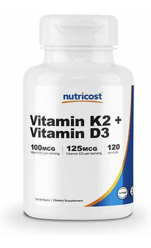 Vitamina K2 + Vitamina D3 120 cápsulas moles sem glúten e sem OGM