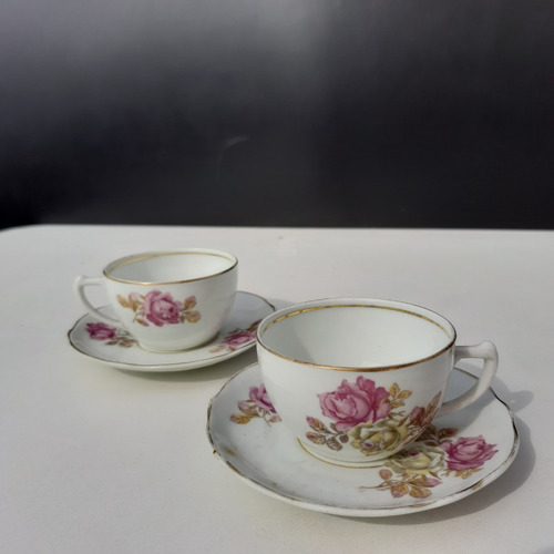 Conjunto 2 Xícaras Com Pires Porcelana Schmidt Tema Floral