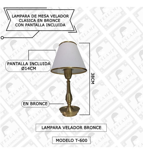 Imagen 2 de 7 de Velador De Bronce Pantalla Incluida Apto Led Bajo Consumo