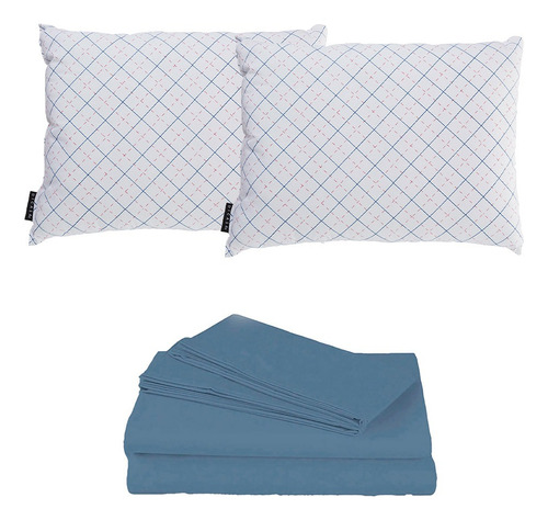 Juego De Sábanas Queen Size Soft Azul Acero+almohada 2pack