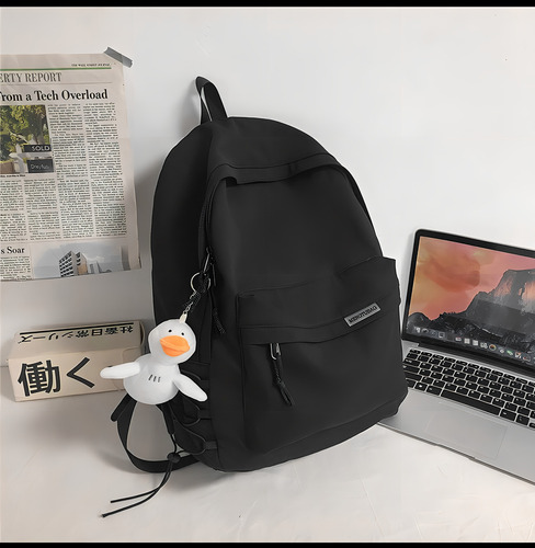 Mochila De Gran Capacidad Con Llavero Para Estudiantes Moda Color Negro Diseño De La Tela Lisa