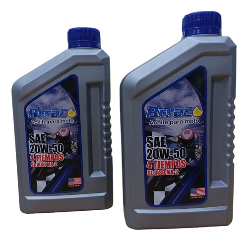 Pack 2 Aceites Para Moto 20w-50 Brraco 4 Tiempos 1lt 