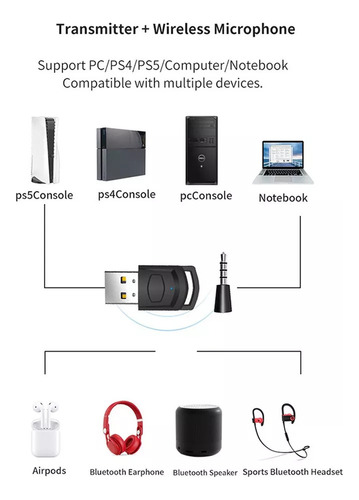 Adaptador De Audio Para Ps5/ps4/pc Compatible Con Bluetooth