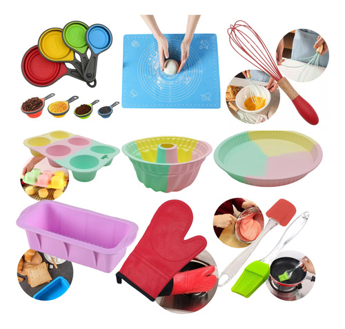 Kit Pastelero Silicona Repostería Moldes Horno Utensilios 