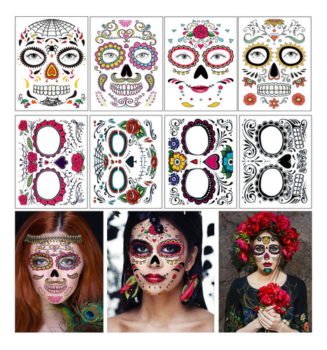 Tatuaje Temporal Para La Cara, 8 Kits De Tatuajes De Calaver