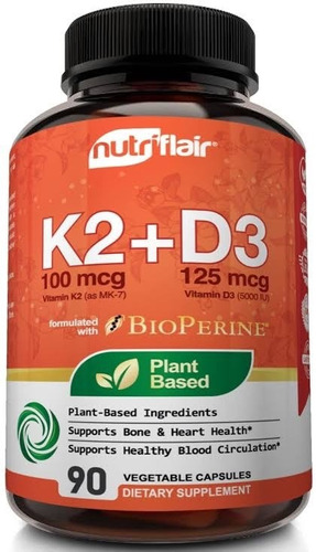 Vitamina K2 + D3 100mcg 125mcg 5000iu 2 En 1 90 Caps Veganas