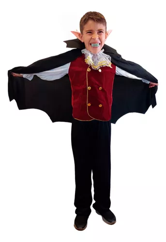 Fantasia Infantil Menino Vampiro Halloween Luxo Com 5 Peças