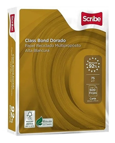 Paquete Papel Carta Class Bond Dorado Scribe 500 Hojas 