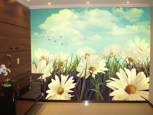 Papel De Parede Flores Brancas Céu Margarida 5m² Nfl22