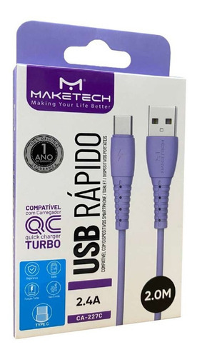 Cabo Usb Tipo-c 2 Metros Roxo Ca-227c Maketech