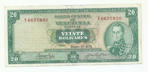 Billetes Bs. 20 Y7 Enero 29 1974 Xf