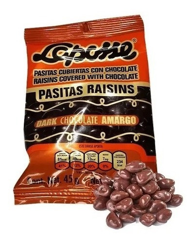 Pasitas Cubiertas Con Chocolate Amargo Laposse Con 45 G