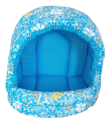 Cama Tipo Cueva Para Mascotas Mini Azul  Con Flores